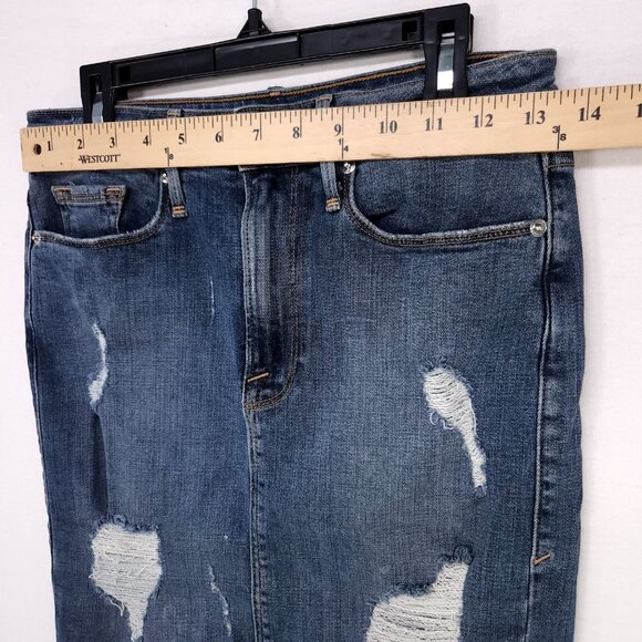Good American Denim Pencil Skirt Size 6 Distress Stretch High Waist - Picture 3 of 11